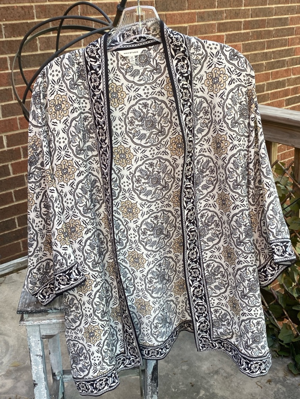 Max Studio Cream, Black & Tan Printed Open Kimono NWOT